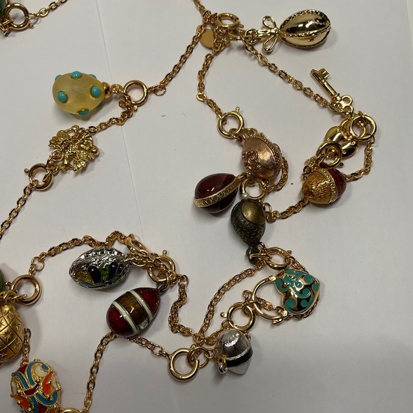 Joan Rivers Jewelry - Joan Rivers 85 Inch Faberge Egg Charm Necklace Gold Tone Multi Color Enamel Long